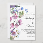 Roze paarse lila wilde bloem zomer bruiloft kaart (Voorkant)