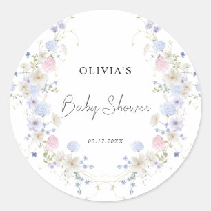 Roze Paarse Little Wildflower Girl Baby shower Ronde Sticker