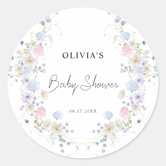 Roze Paarse Little Wildflower Girl Baby shower Ronde Sticker (Voorkant)