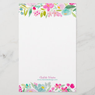 Roze paarse losse bloemen waterverf briefpapier