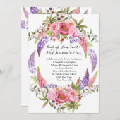 Roze Paarse Lupines Pioenen Waterverf Bruiloften Kaart (Voorkant / Achterkant)