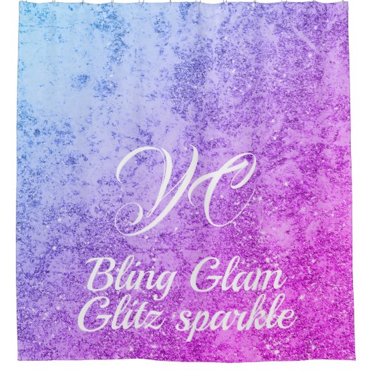 Roze Paarse Luxury Girly Sparkle Bling Douchegordijn (Voorkant)