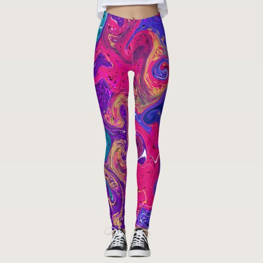 Roze, Paarse, magenta, vloeiende tekenmarmer Leggings (Voorkant)