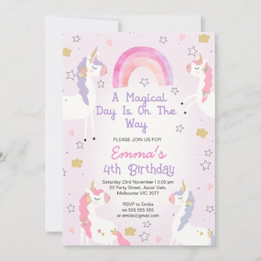 Roze Paarse Magische Dag Eenhoorn Jaar Verjaardag  Kaart (Voorkant)