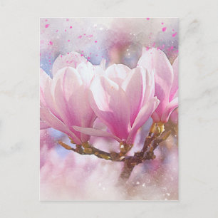 Roze Paarse Magnolia - Lentbloem Briefkaart