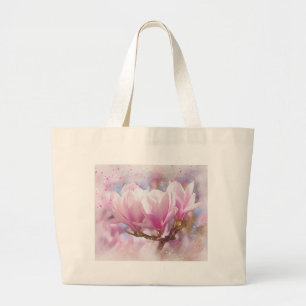Roze Paarse Magnolia - Lentbloem Grote Tote Bag