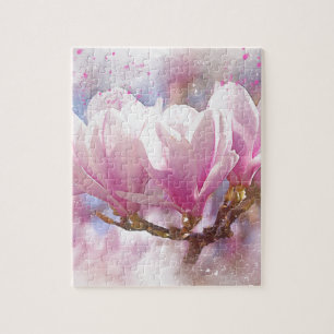 Roze Paarse Magnolia - Lentbloem Legpuzzel