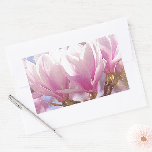 Roze Paarse Magnolia - Lentbloem Rechthoekige Sticker (Envelop)