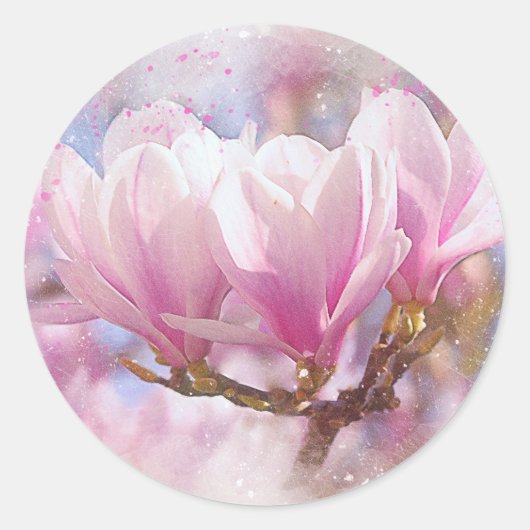 Roze Paarse Magnolia - Lentbloem Ronde Sticker (Voorkant)