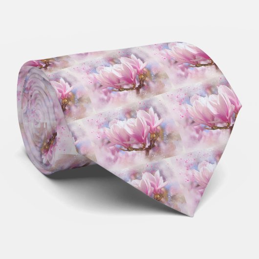 Roze Paarse Magnolia - Lentbloem Stropdas (Opgerold)