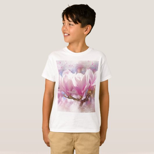 Roze Paarse Magnolia - Lentbloem T-shirt (Voorkant volledig)