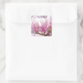 Roze Paarse Magnolia - Lentbloem Vierkante Sticker (Tas)