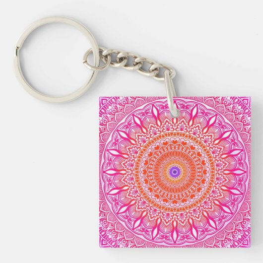 Roze paarse Mandala Sleutelhanger (voorkant)
