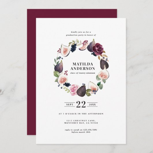 Roze, paarse, marineslag afstuderen aankondiging (Voorkant / Achterkant)