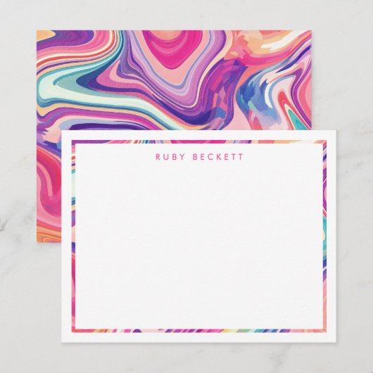 Roze Paarse Marmering Abstract Kleurrijk II Notitiekaartje (Voorkant / Achterkant)