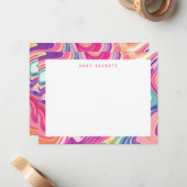 Roze Paarse Marmering Abstract Kleurrijk Notitiekaartje (Voorkant / Achterkant in situ)