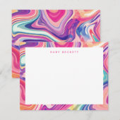 Roze Paarse Marmering Abstract Kleurrijk Notitiekaartje (Voorkant / Achterkant)