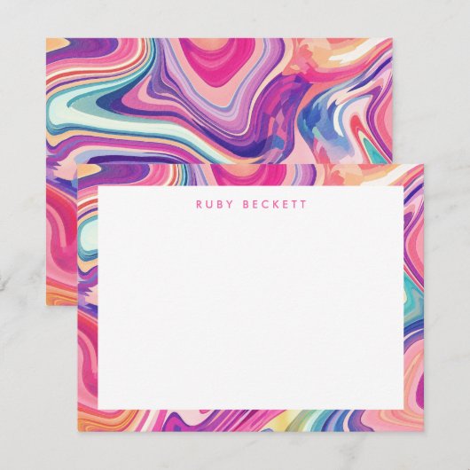 Roze Paarse Marmering Abstract Kleurrijk Notitiekaartje (Voorkant / Achterkant)