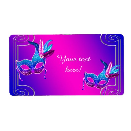 Roze Paarse Masquerade Feest Waterfles Labels (Voorkant)