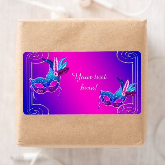 Roze Paarse Masquerade Partij Waterflesetiketten Etiket (Insitu)