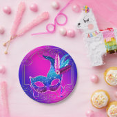 Roze Paarse Masquerade Party Papieren Bordje (Feest)