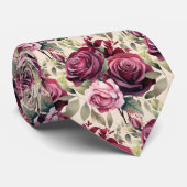 Roze Paarse Mauve Red Roses Waterverf Stropdas (Opgerold)