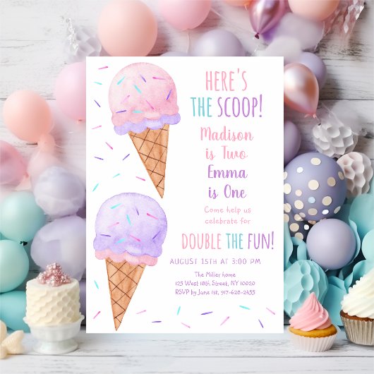 Roze Paarse Meisje Ice Cream Joint Verjaardag Kaart