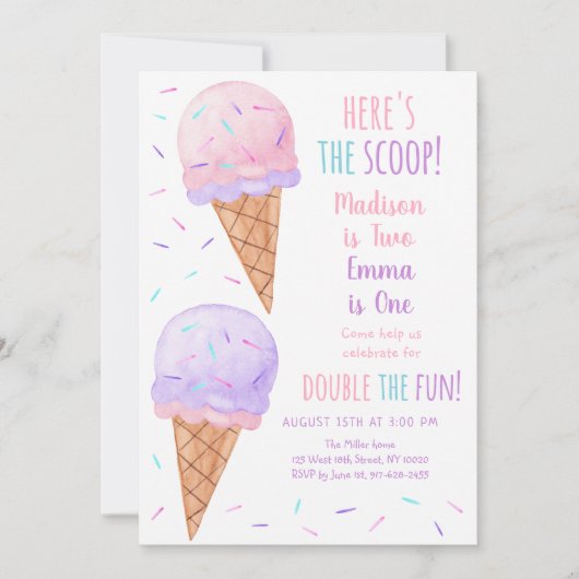 Roze Paarse Meisje Ice Cream Joint Verjaardag Kaart (Voorkant)