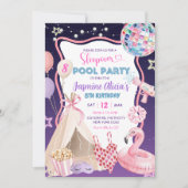 Roze Paarse Meisje Sleepover Pool Party Verjaardag Kaart (Voorkant)