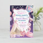 Roze Paarse Meisje Sleepover Pool Party Verjaardag Kaart (Staand voorkant)