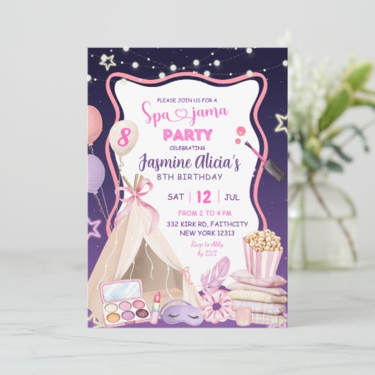 Roze Paarse Meisje Spa-jama Verjaardag Kaart (Staand voorkant)