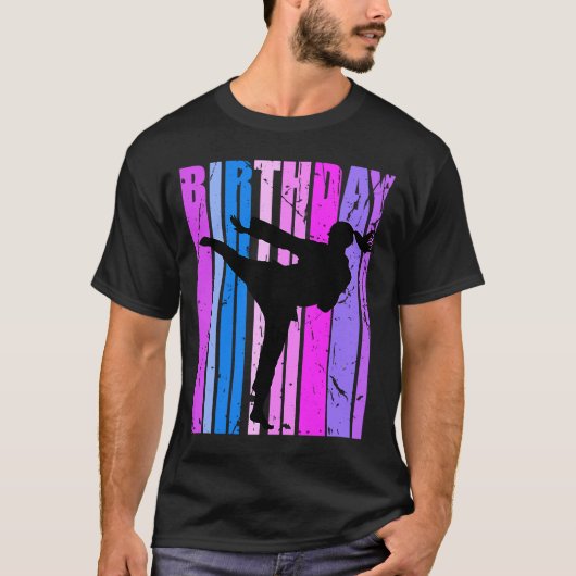 Roze Paarse meisjes Karate Birthday Retro Silhouet T-shirt (Voorkant)