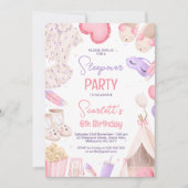 Roze Paarse Meisjes Sleepover Party Verjaardag Kaart (Voorkant)