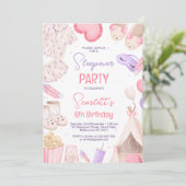 Roze Paarse Meisjes Sleepover Party Verjaardag Kaart (Staand voorkant)