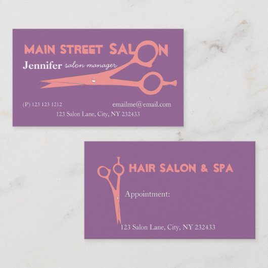 Roze Paarse meisjesschaap Girly Beauty Salon Spa Afsprakenkaartje (Voorkant / Achterkant)