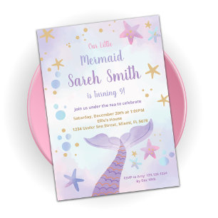 Roze Paarse mermaid Tail Birthday-uitnodigingen Kaart
