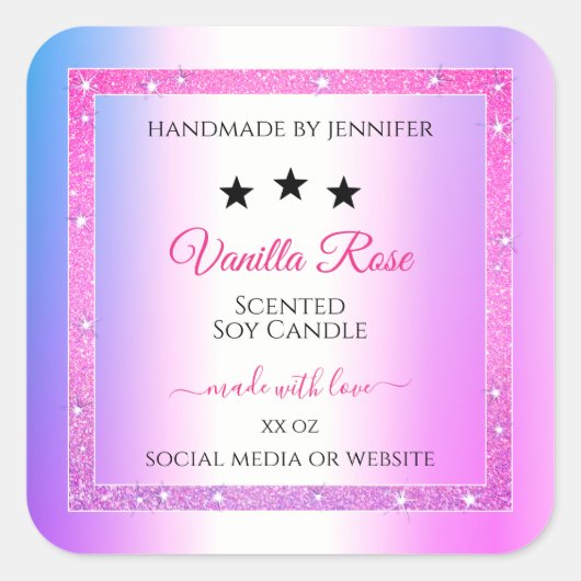 Roze Paarse met Glitter Productverpakkingslabels Vierkante Sticker (Voorkant)