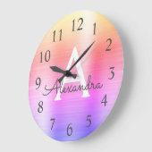 Roze Paarse metaalmonogram naam en Initiaal Grote Klok (Hoek)