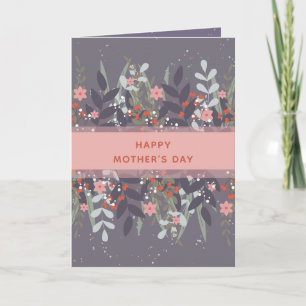 Roze Paarse Minimalistische Bloemenslint Moederdag Kaart