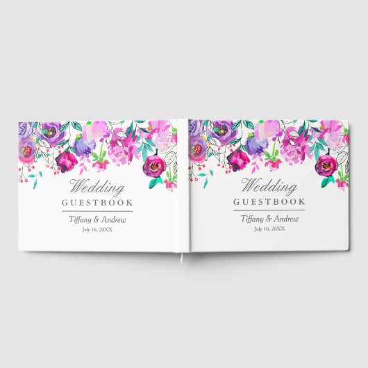 Roze Paarse Mint Floral Wedding Guest Book Gastenboek (Volledig)