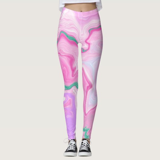 Roze, Paarse, Mint Groene Kunstkunst Leggings (Voorkant)