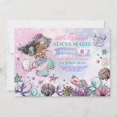 Roze Paarse Mint Mermaid onder Zee van de geboorte Kaart (Voorkant)