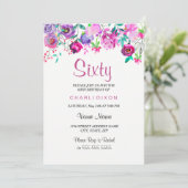 Roze Paarse Mint Waterverf Flowers 60th Birthday Kaart (Staand voorkant)