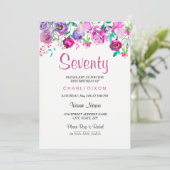 Roze Paarse Mint Waterverf Flowers 70th Birthday Kaart (Staand voorkant)