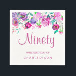 Roze Paarse Mint Waterverf Flowers 90th Birthday Servetten<br><div class="desc">Roze Paarse Mint Waterverf Flowers 90th Birthday Party Napkins   Invitation card Matching collectie in Niche and Nest store.</div>