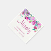 Roze Paarse Mint Waterverf Flowers 90th Birthday Servetten (Hoek)