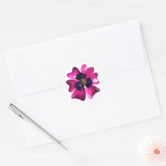 Roze Paarse MOD Orchidee Bloem Zomer Bruiloft Ronde Sticker (Envelop)