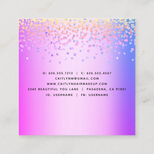 Roze Paarse moderne chique haarstylist make-up art Vierkante Visitekaartje (Achterkant)