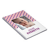 Roze paarse moderne strepen aangepast fotojournaal notitieboek (Rechterzijde)