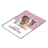 Roze paarse moderne strepen aangepast fotojournaal notitieboek (Linkerzijde)